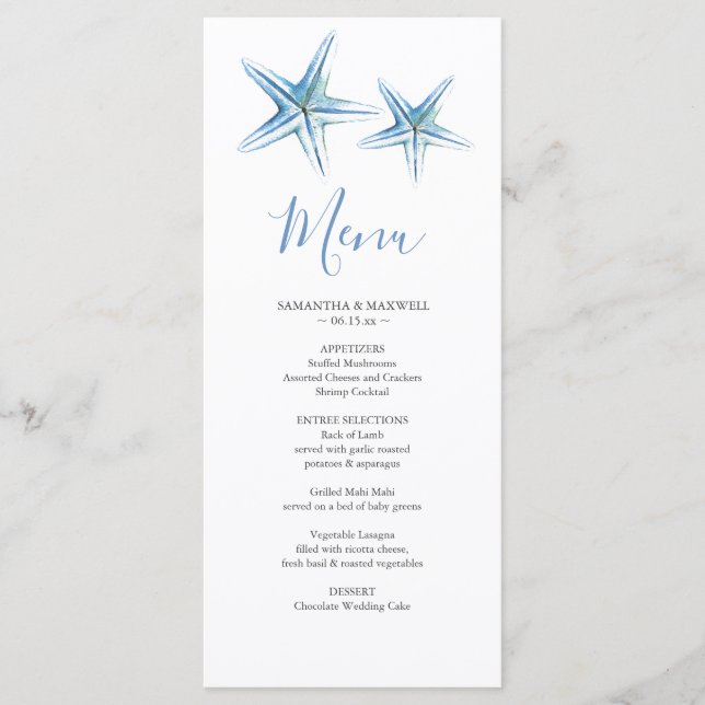 Customised Beach Wedding Menu Card (Front)