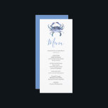 Customised Beach Wedding Menu Card<br><div class="desc">These customised wedding menu cards feature a watercolor crab in shades of blue. Use the template fields to add your personalised details. A nautical choice for your beach wedding theme. For more affordable wedding menu ideas visit www.zazzle.com/dotellabelle

Unique watercolor ocean art by Victoria Grigaliunas of Do Tell A Belle.</div>