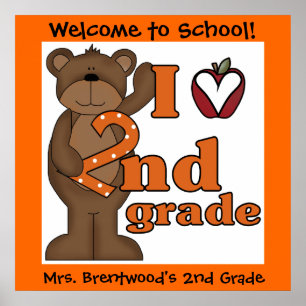 Customised Bear I Love 2nd Grade Classroom Poster
