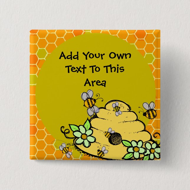 Customised Beehive and Bees Button (Front)
