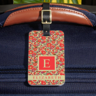 Customised Beige Tan Floral Red Purple Flower Luggage Tag