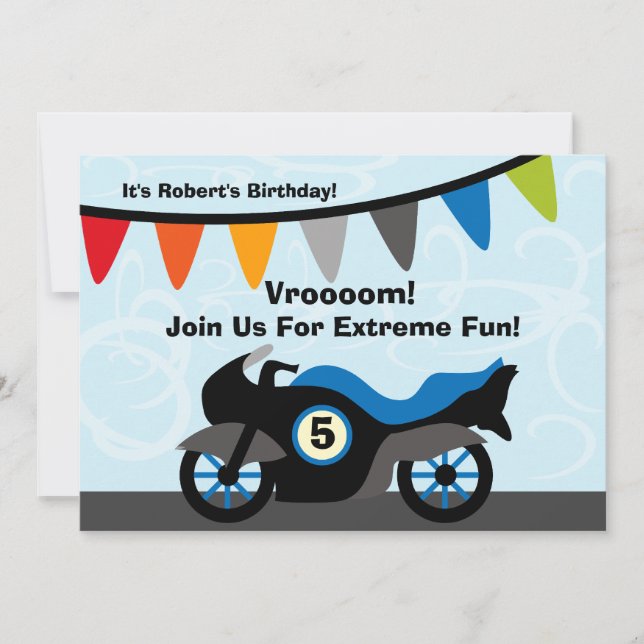 Customised Biker Motorcycle Birthday Invitations (Front)