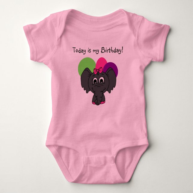 Customised Birthday Elephant T-shirt Baby Bodysuit (Front)