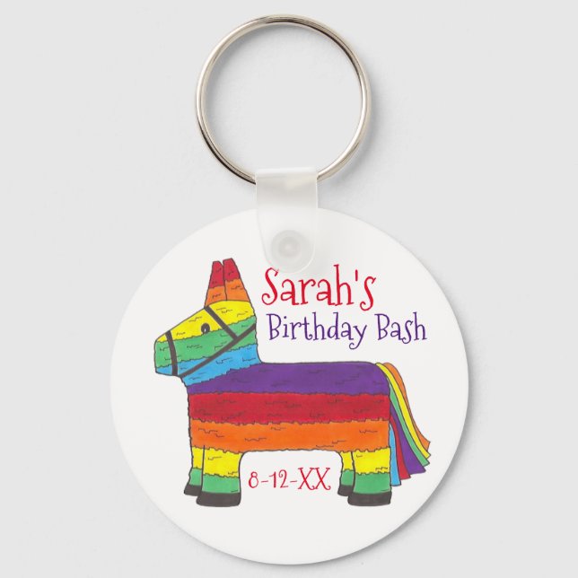 Customised Birthday Party Favour Rainbow Piñata Key Ring (Front)