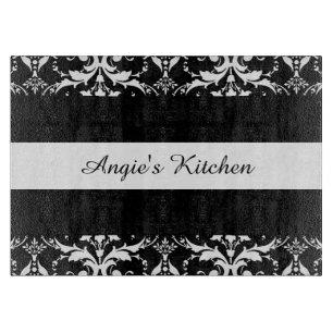 Customised Black and White Damask Kitchen Gadget Cutting Board
