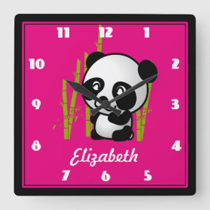 Customised Black and White Panda in a Bamboo Grove Square Wall Clock