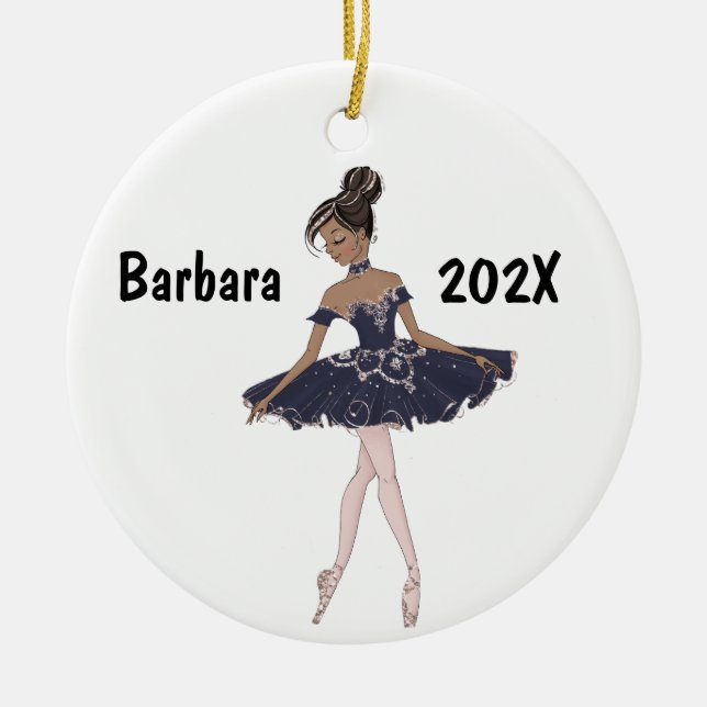 Customised Black Ballerina Tree Ceramic Ornament (Front)