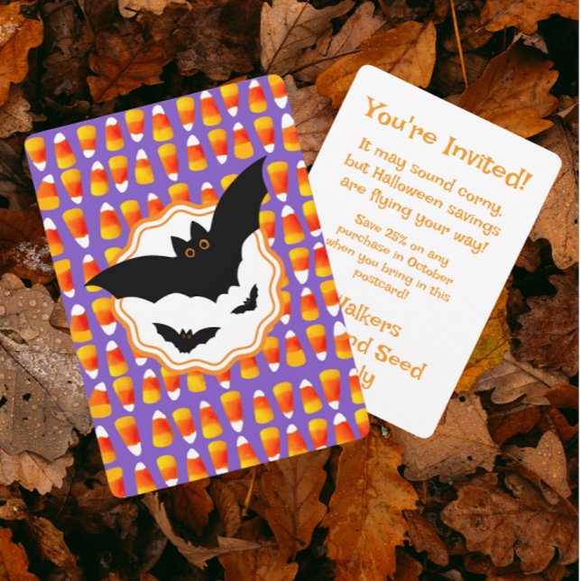 Customised Black Bat Candy Corn Halloween Invitation (Customize this invitation!)