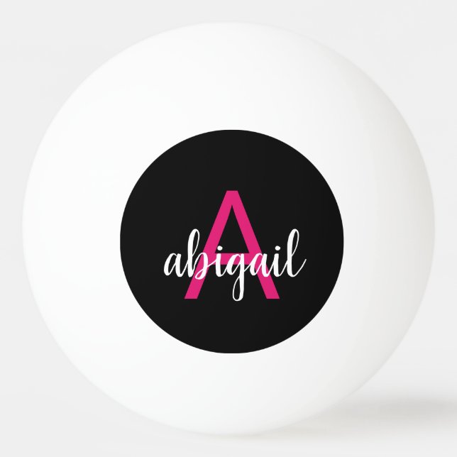 Customised Black Hot Pink Modern Monogram Name Ping Pong Ball (Front)