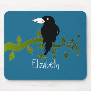 Customised Black Raven on a Tree Branch Mouse Pad