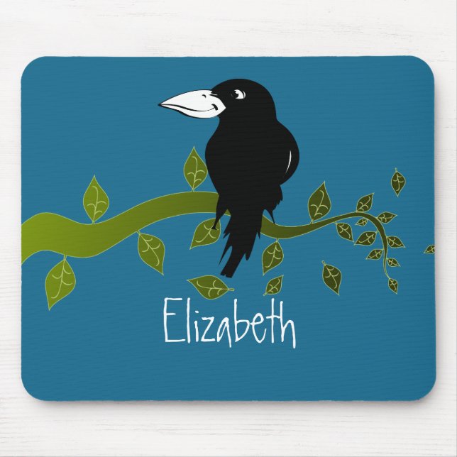 Customised Black Raven on a Tree Branch Mouse Pad (Front)