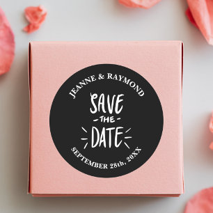 Customised Black Typography Wedding Save the Date Classic Round Sticker