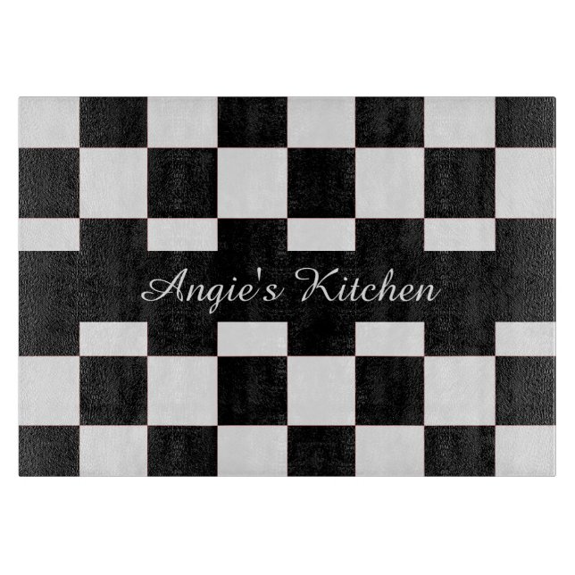 Customised Black White Chequerboard Kitchen Gadget Cutting Board (Front)