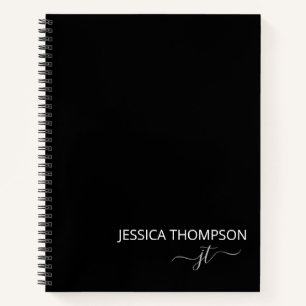 Customised Black White Modern Monogram Name  Notebook