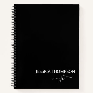 Customised Black White Modern Monogram Name  Notebook