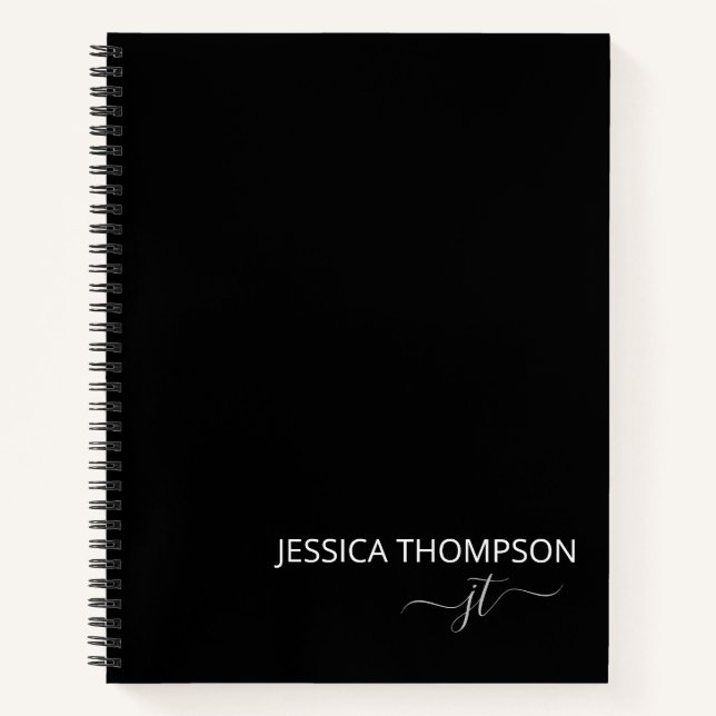Customised Black White Modern Monogram Name  Notebook (Front)
