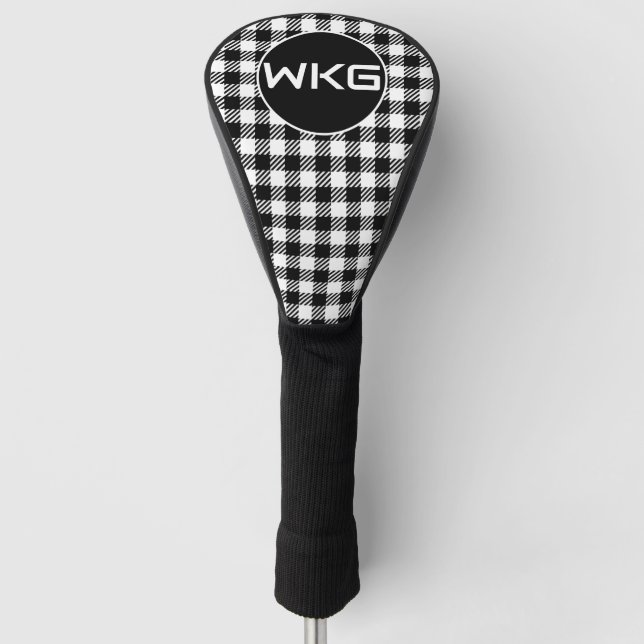 Customised Black-White Plaid Golf Club Head Cover (Front)