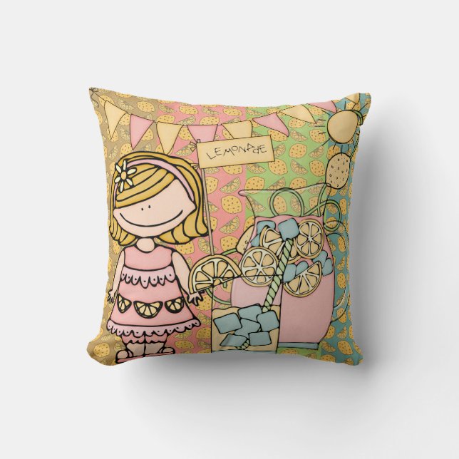 Customised Blonde Hair Girl Lemonade Pillow (Front)