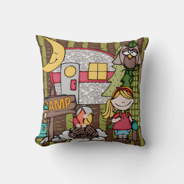 Customised Blonde Haired Girl Camping Pillow (Front)
