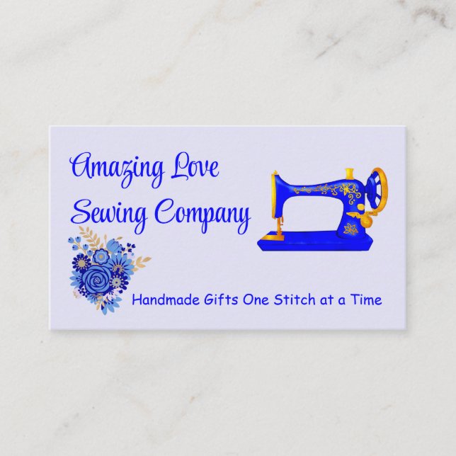 Customised Blue and Gold Sewing Machine 3 Business Card (Front)