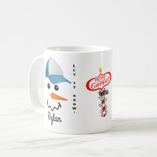 Customised Blue and White cap Snowman Face Mug