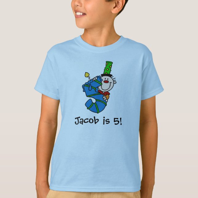 Customised Blue Candle Clown 5th Birthday T-shirt (Front)