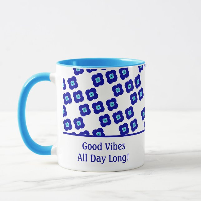 Customised Blue Evil Eye Four Petal Floral Pattern Mug (Left)