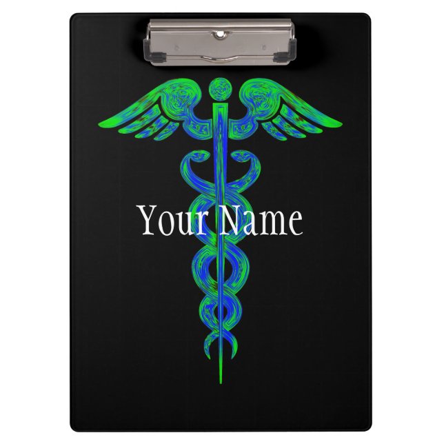 Customised Blue Green Caduceus Nurse Clipboard (Front)