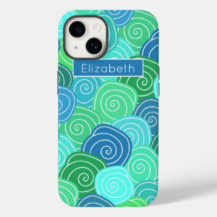 Customised Blue Green Rolling Circles Pattern Case-Mate iPhone 14 Case