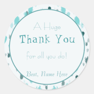 Customised Blue & Grey Colour Splash Art Thank You Classic Round Sticker
