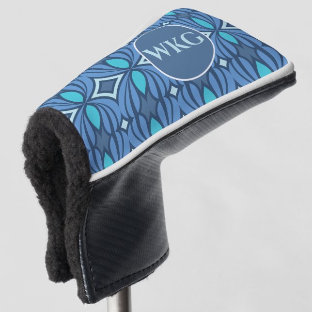 Customised Blue Monogram Blade Putter Head Cover  (3/4 Front)