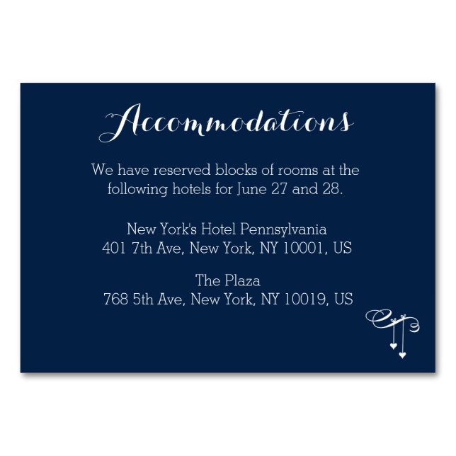 Customised Blue Wedding Accommodation Card (Front)