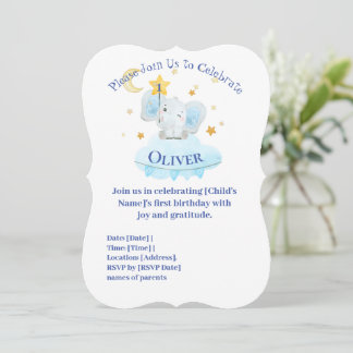 Customised bluebaby elephant birthday invitation