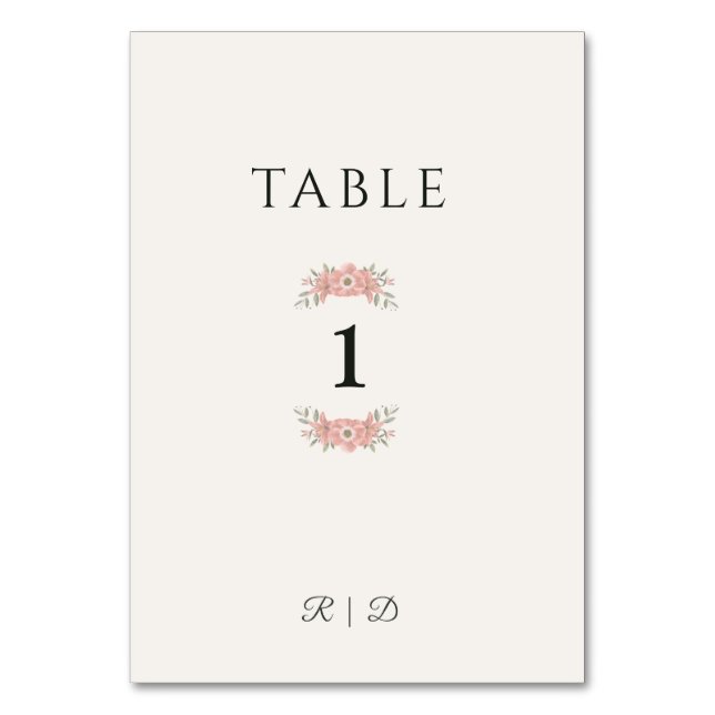Customised Blush Garden Minimal Wedding Favour Table Number (Front)