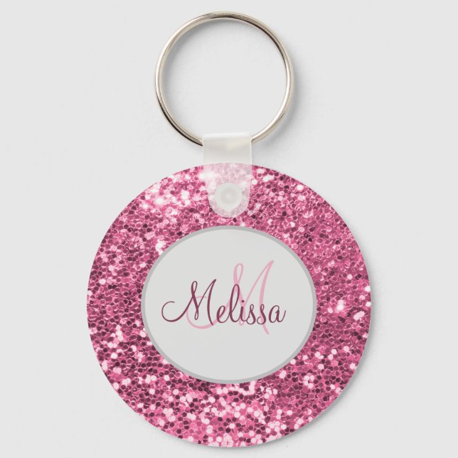 Customised Blush Pink Pretty Glitter Monogram Name Key Ring (Front)