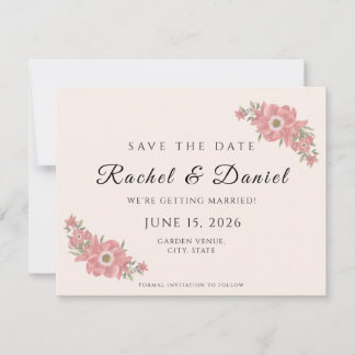 Customised Blush Watercolor Floral Garden Wedding Save The Date