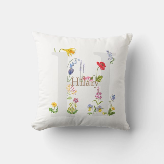 customised botanical monogram alphabet h flower cushion (Front)