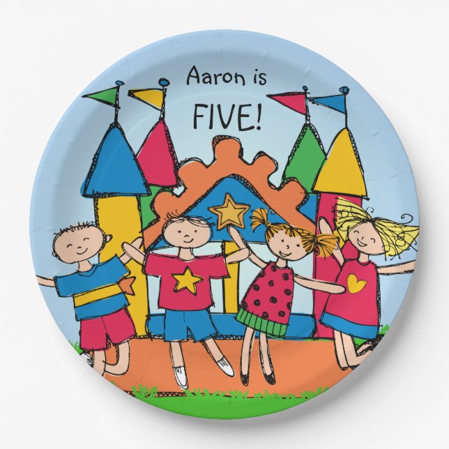 Customised Bounce House Kids Birthday Paper Plate (Front)