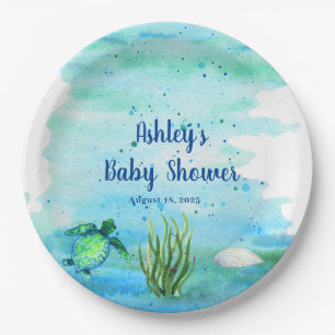 Customised Boys Sea Turtle Baby Shower     Paper Plate