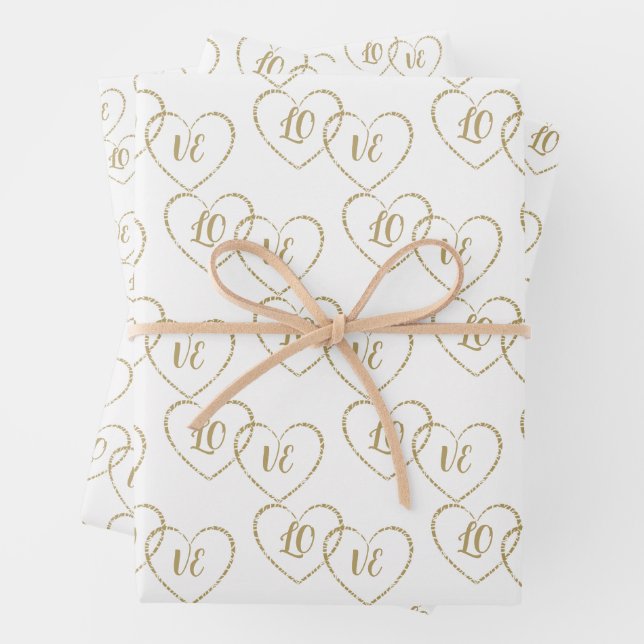 Customised Bride & Groom Gold Wedding Heart Charms Wrapping Paper Sheet (In situ)