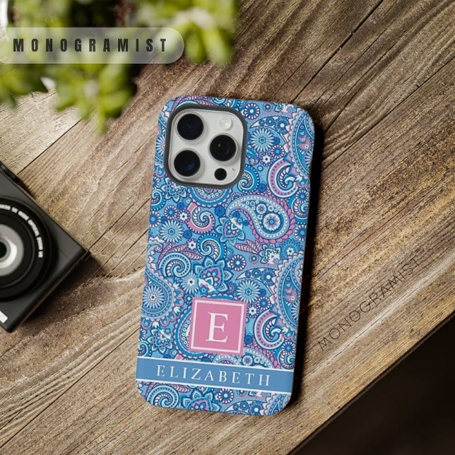 Customised Bright Blue White Pink Paisley Patte iPhone Case (Customized Bright Blue White Pink Paisley Patte iPhone Case)