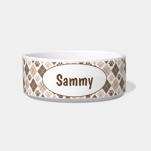 Customised Brown Argyle Paw Print Bowl