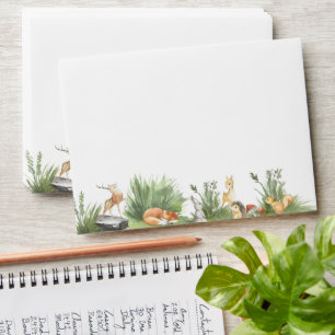 Customised Brown Baby Deer & Forest Friends Invite Envelope