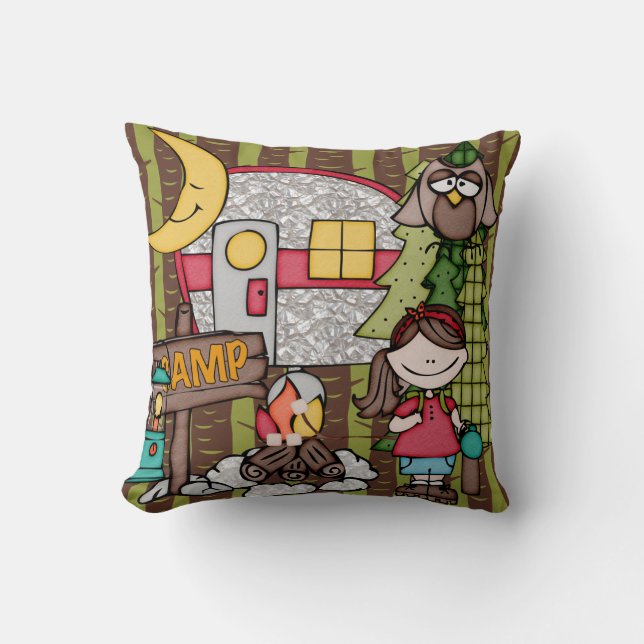 Customised Brown Haired Girl Camping Pillow (Front)