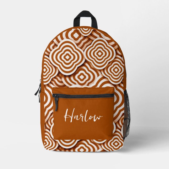 Customised Brown/White 3D Optical Illusion Printed Backpack (Front)
