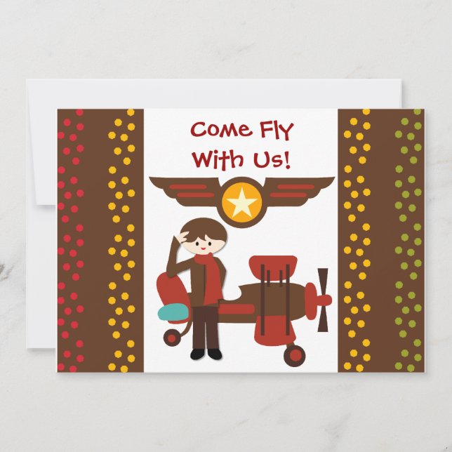 Customised Brunette Boy Pilot Birthday Invitations (Front)