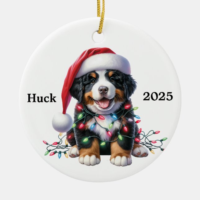 Customised Burnese Mountain Dog Xmas Ceramic Ornament (Front)