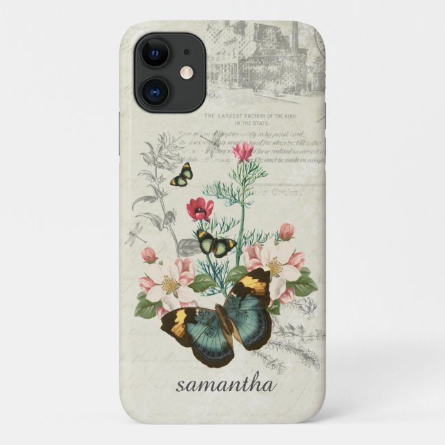 Customised Butterflies Wildflowers Ephemera Case-Mate iPhone Case (Back)