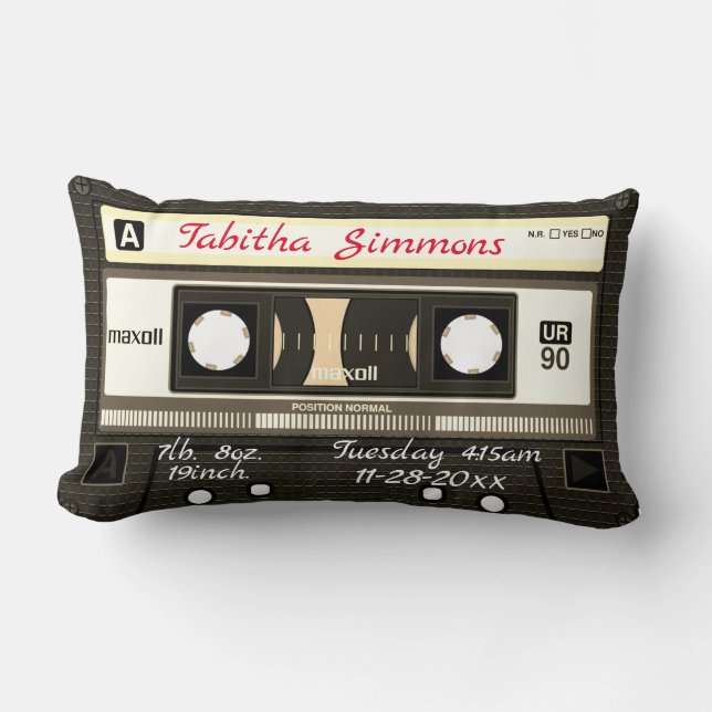 Customised Cassette Mixtape Birth, Any Day Pillow (Front)
