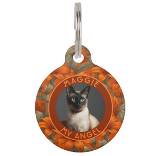 Customised Cat Gift Lilies Pattern Pet Tag